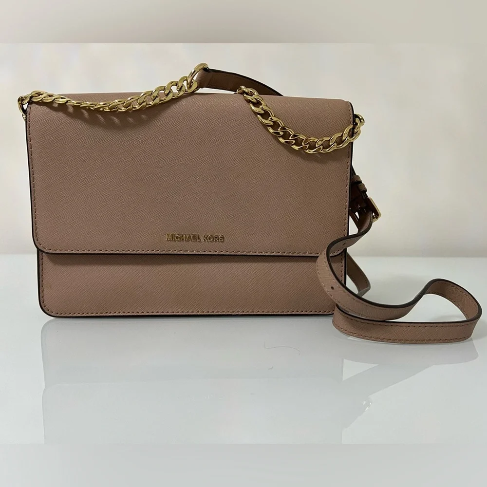 Michael Kors Jet Set Crossbody Bag with Gold Chain Strap and Smooth Leather